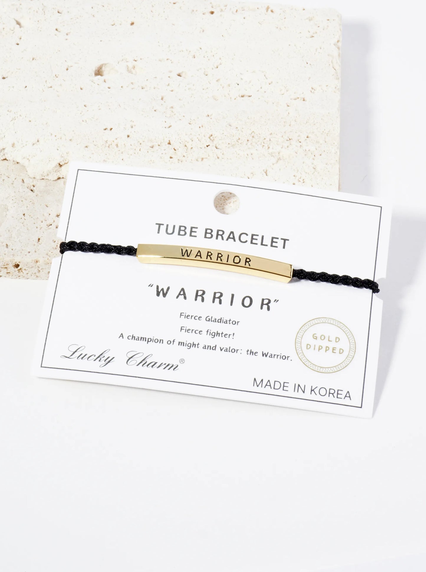 Warrior Engraved 18K Gold Dipped Curved Brass Tube Bar Adjustable Pull Tie Bracelet