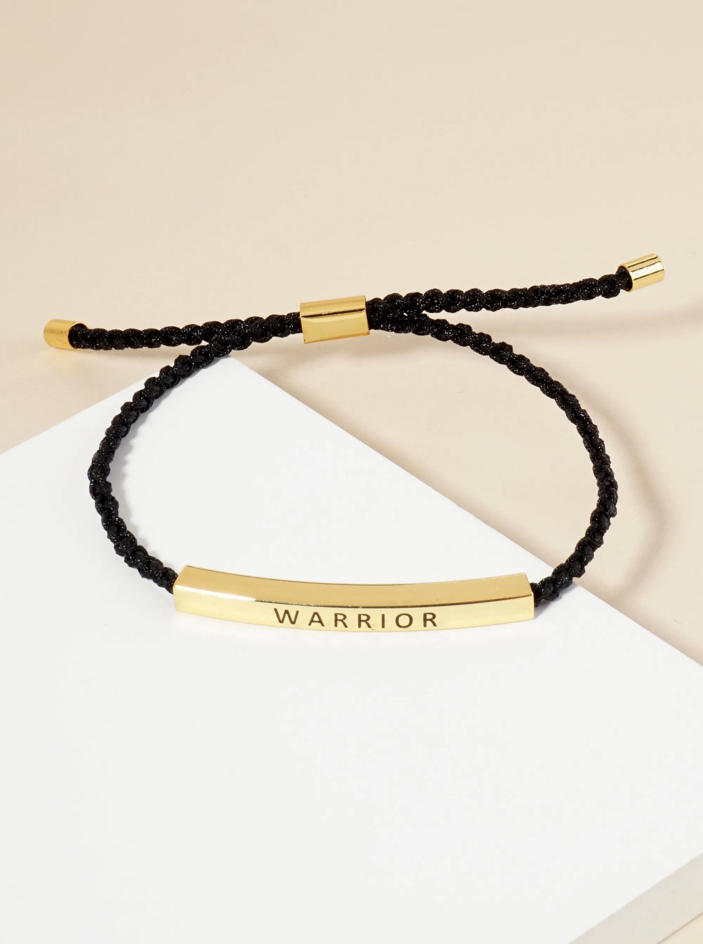 Warrior Engraved 18K Gold Dipped Curved Brass Tube Bar Adjustable Pull Tie Bracelet