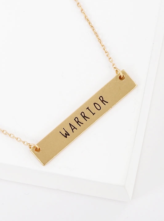 Warrior Engraved Horizontal Bar Pendant Necklace