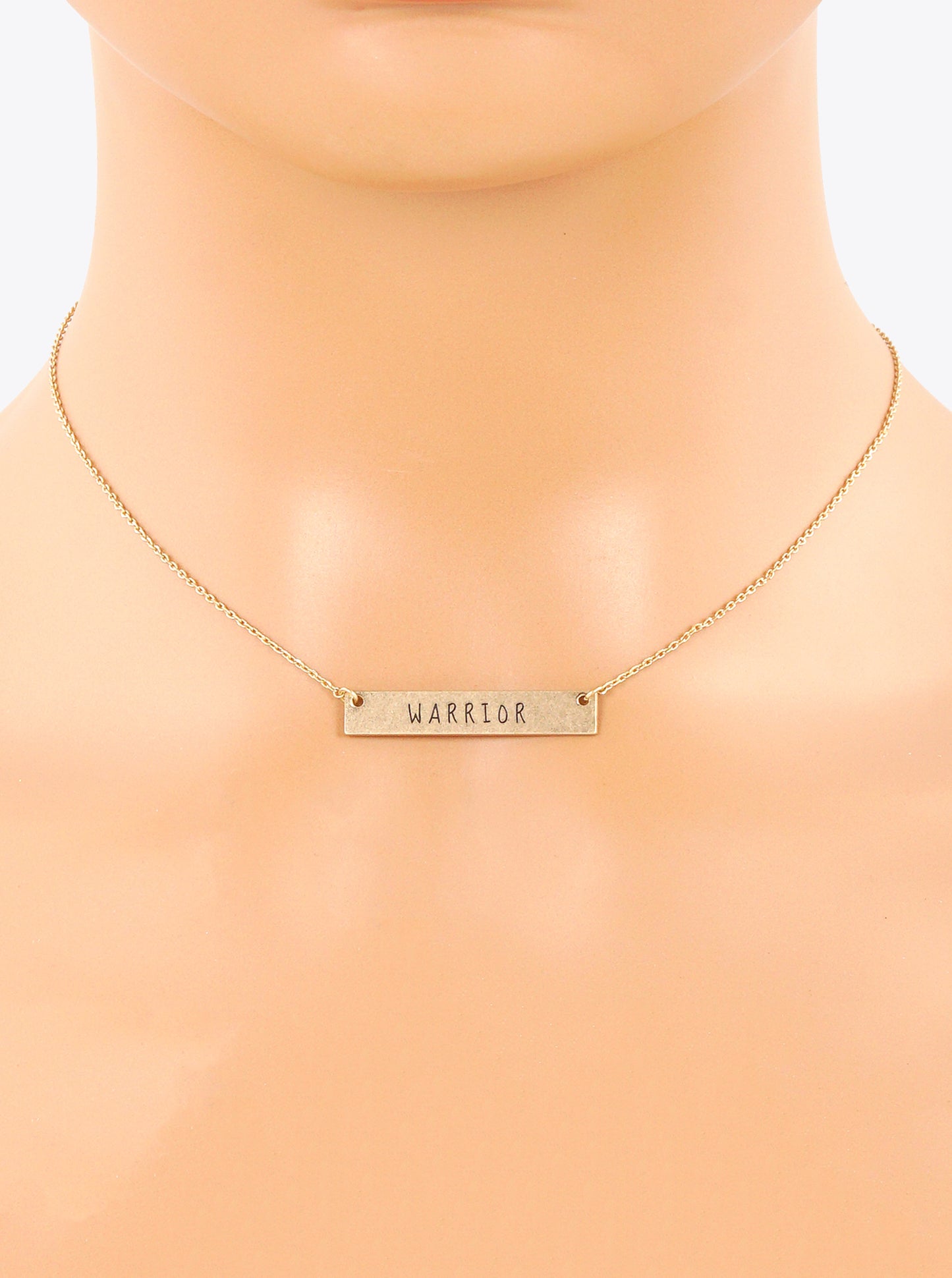 Warrior Engraved Horizontal Bar Pendant Necklace