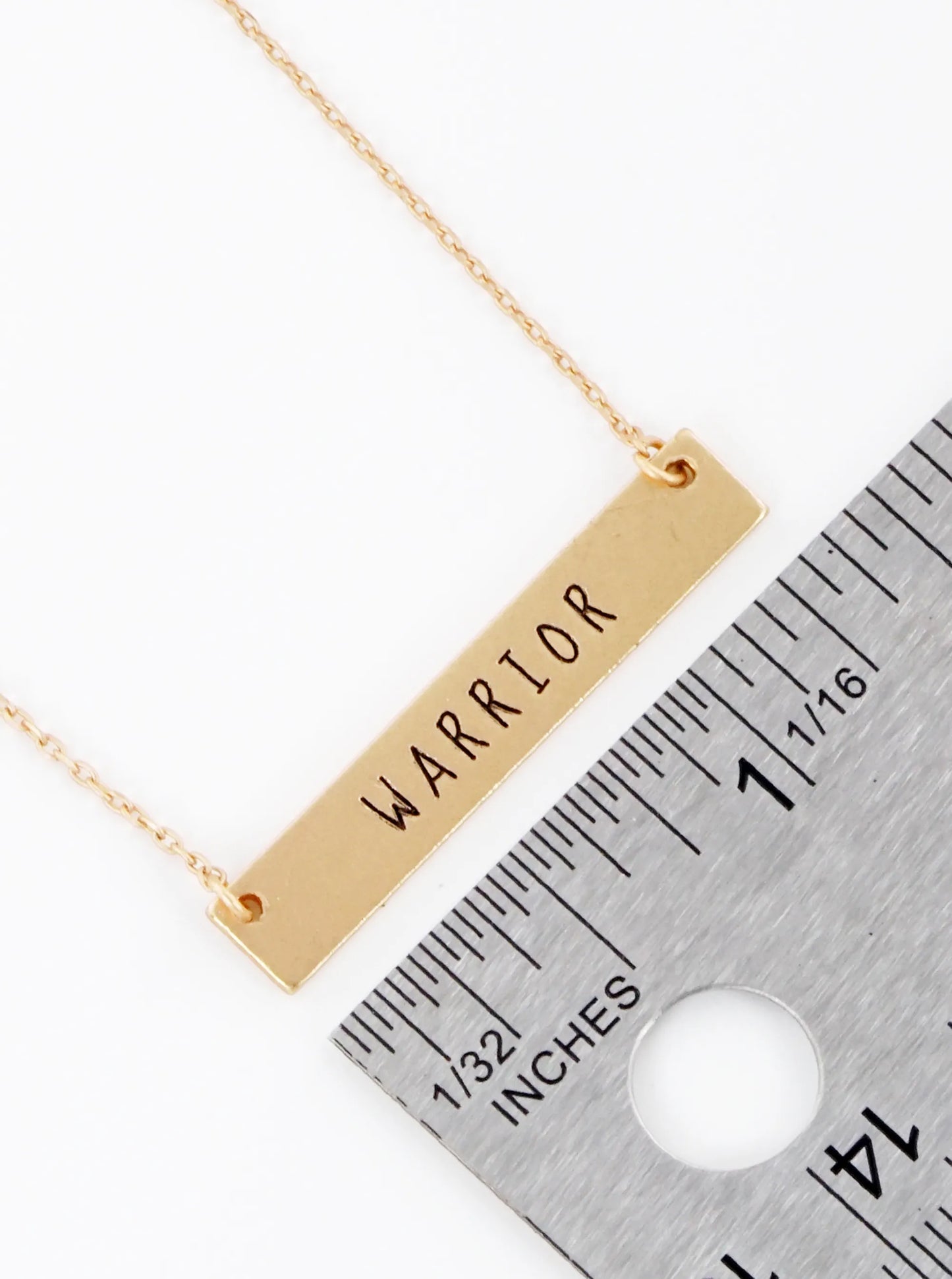 Warrior Engraved Horizontal Bar Pendant Necklace
