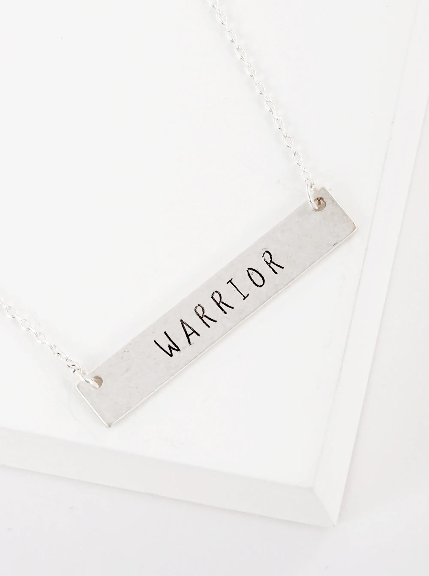 Warrior Engraved Horizontal Bar Pendant Necklace