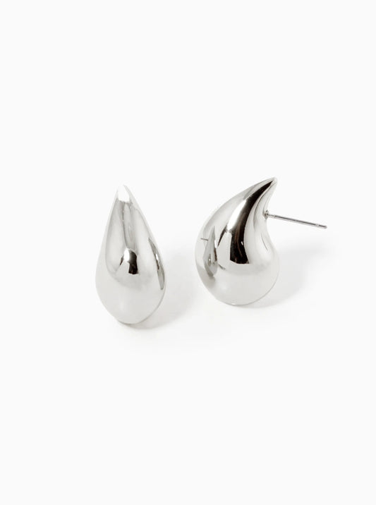 White Gold Dipped 1 Inch Hollow Puffy Teardrop Stud Earrings