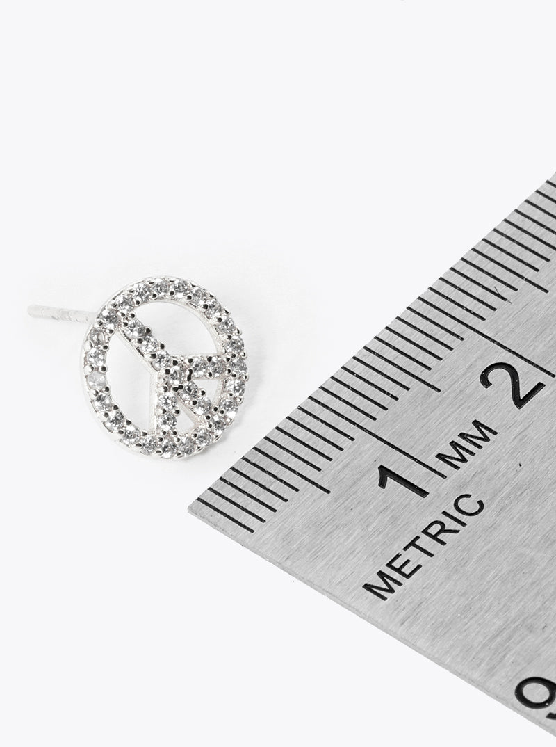 White Gold Dipped 10mm CZ Pave Peace Symbol Stud Earrings