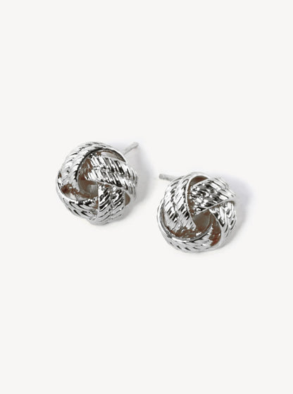 White Gold Dipped 11mm Textured Brass Love Knot Stud Earrings