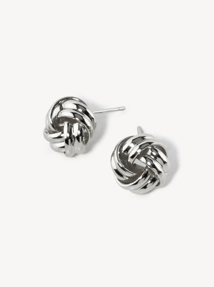 White Gold Dipped 12mm Brass Love Knot Stud Earrings