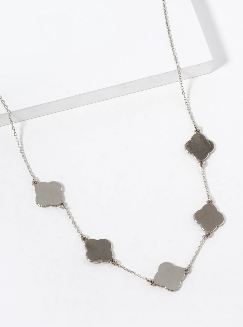 White Gold Dipped 12mm Five Quatrefoil Necklace