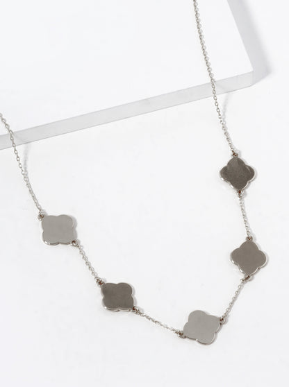 White Gold Dipped 12mm Five Quatrefoil Necklace