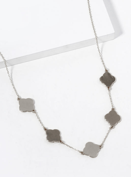 White Gold Dipped 12mm Five Quatrefoil Necklace