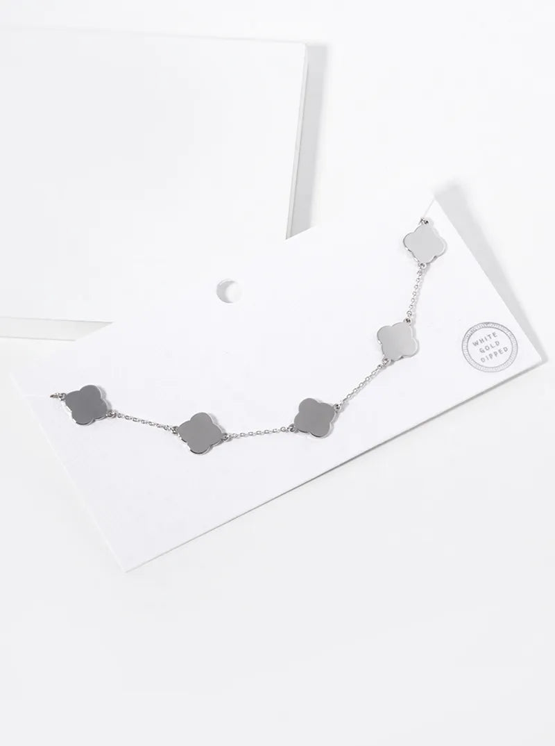 White Gold Dipped 12mm Five Quatrefoil Necklace