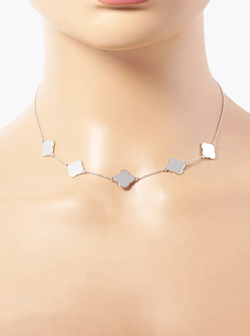 White Gold Dipped 12mm Five Quatrefoil Necklace