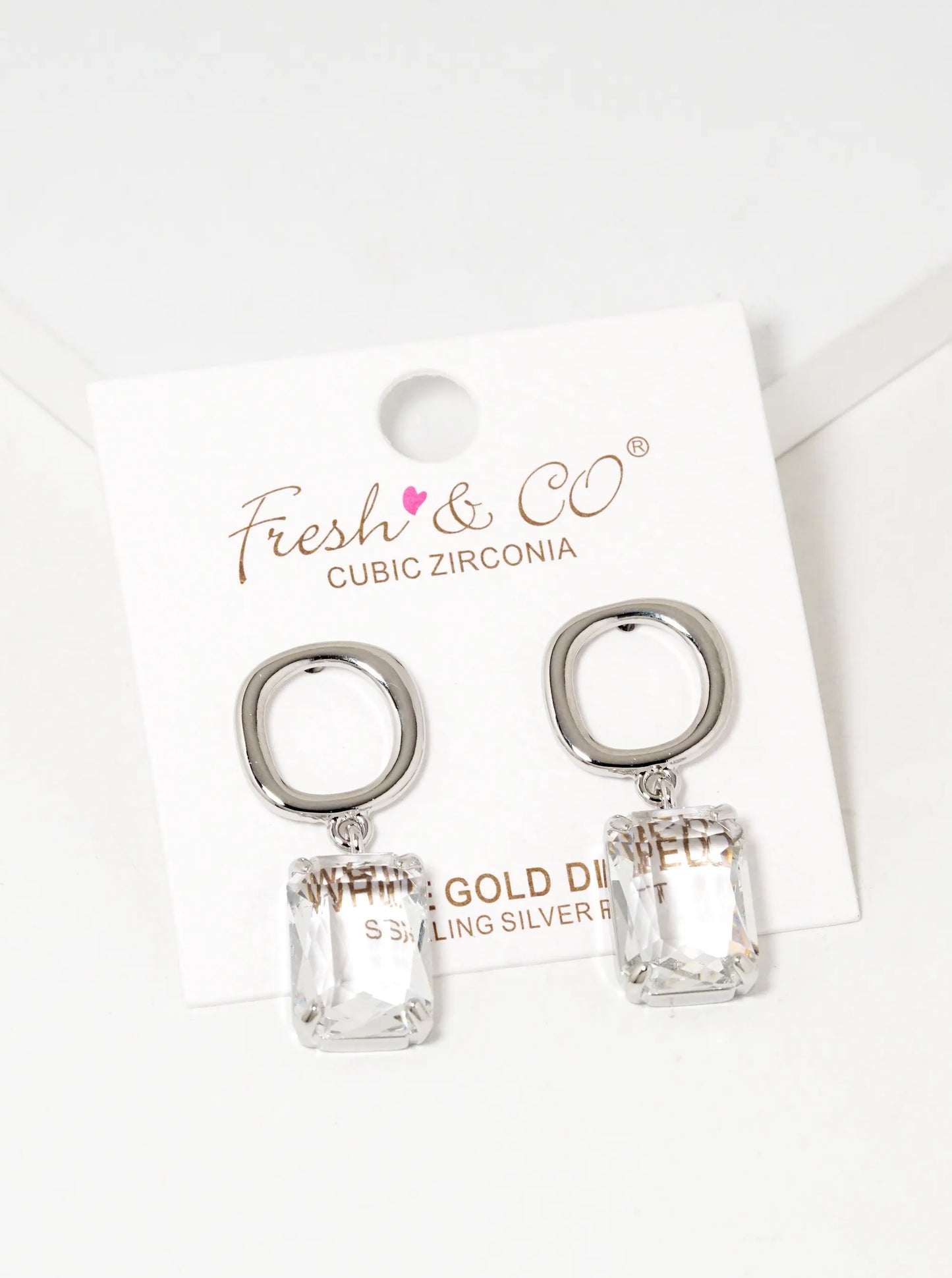 White Gold Dipped 13mm CZ Drop Dangle Earrings