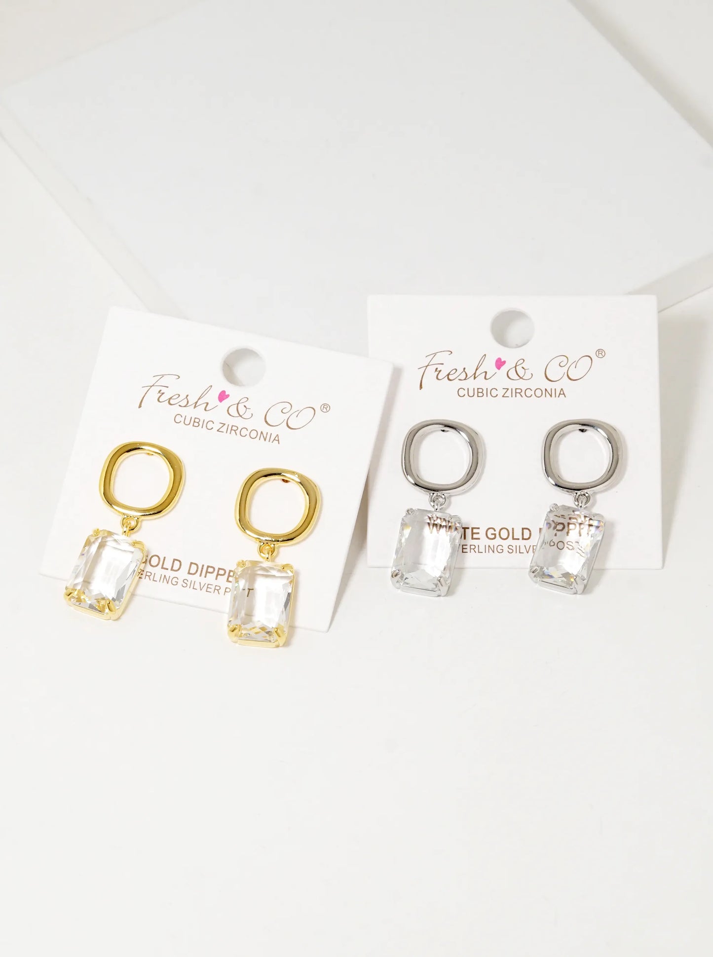 White Gold Dipped 13mm CZ Drop Dangle Earrings