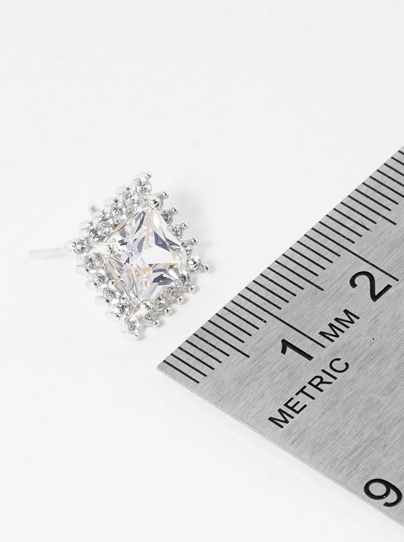 White Gold Dipped 15mm CZ Pave Rhombus Post Stud Earrings