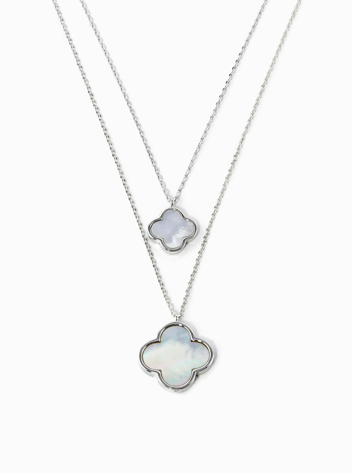 White Gold Dipped 17 And 12mm Double Quatrefoil Pendant Layered Necklace