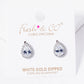 White Gold Dipped 17mm CZ Pave Teardrop Post Stud Earrings