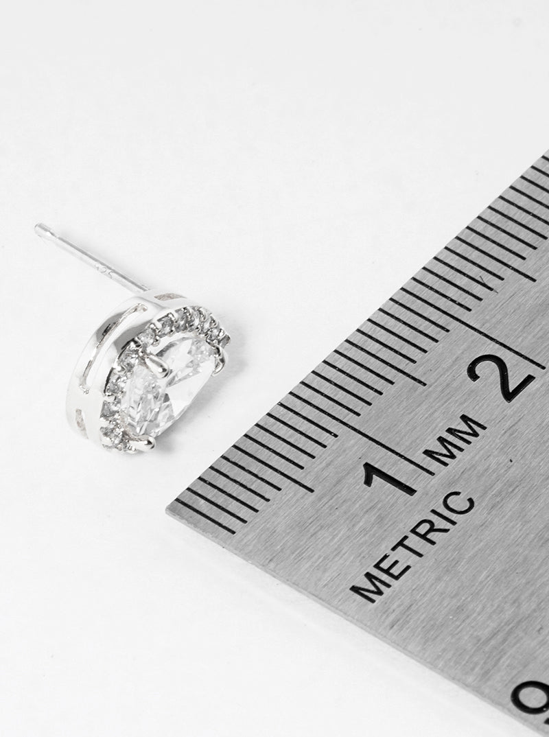 White Gold Dipped 17mm CZ Pave Teardrop Post Stud Earrings