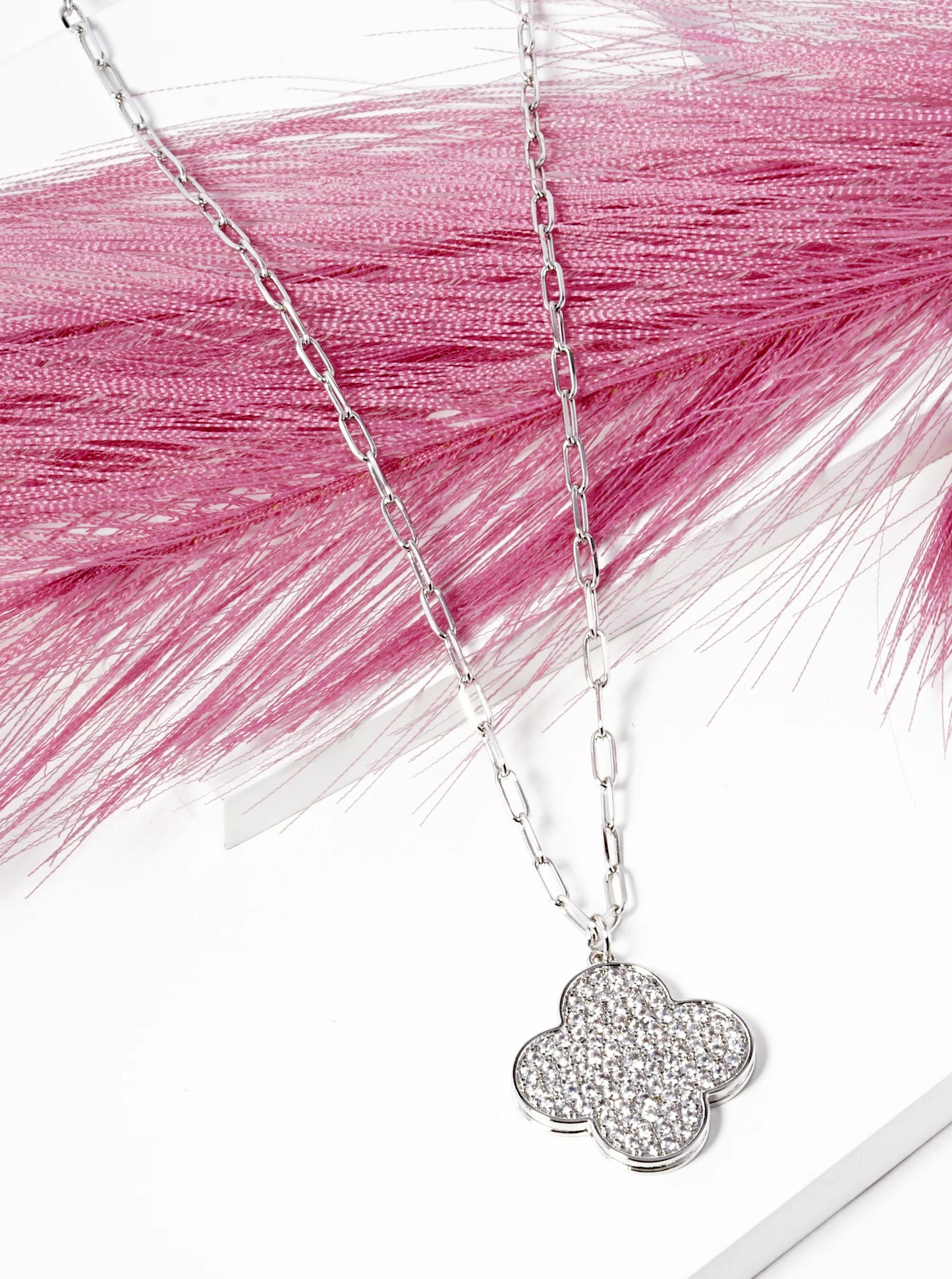 18k Gold Dipped 18 Inch CZ Pave Quatrefoil Pendant Necklace