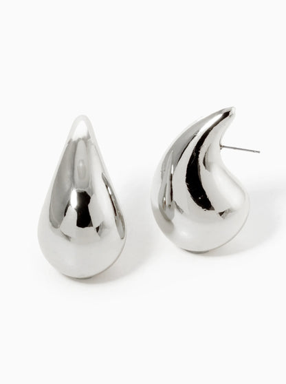 White Gold Dipped 2 Inch Hollow Puffy Teardrop Stud Earrings