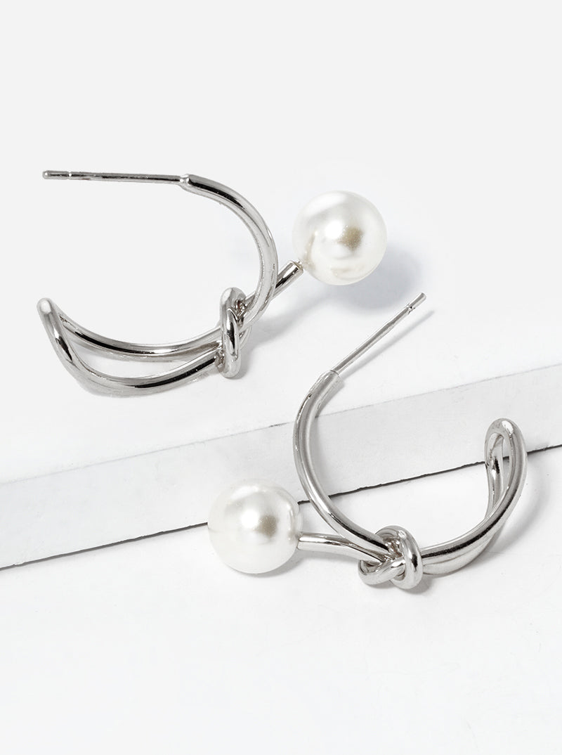 18k Gold Dipped 20mm Love Knot Open Hoop Earrings With Pearl