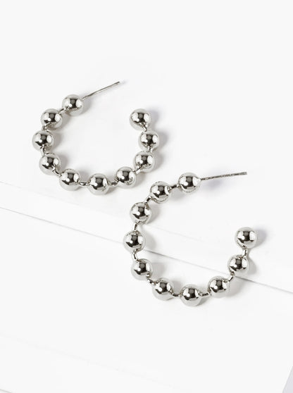 White Gold Dipped 25mm Ball Hoop Earrings