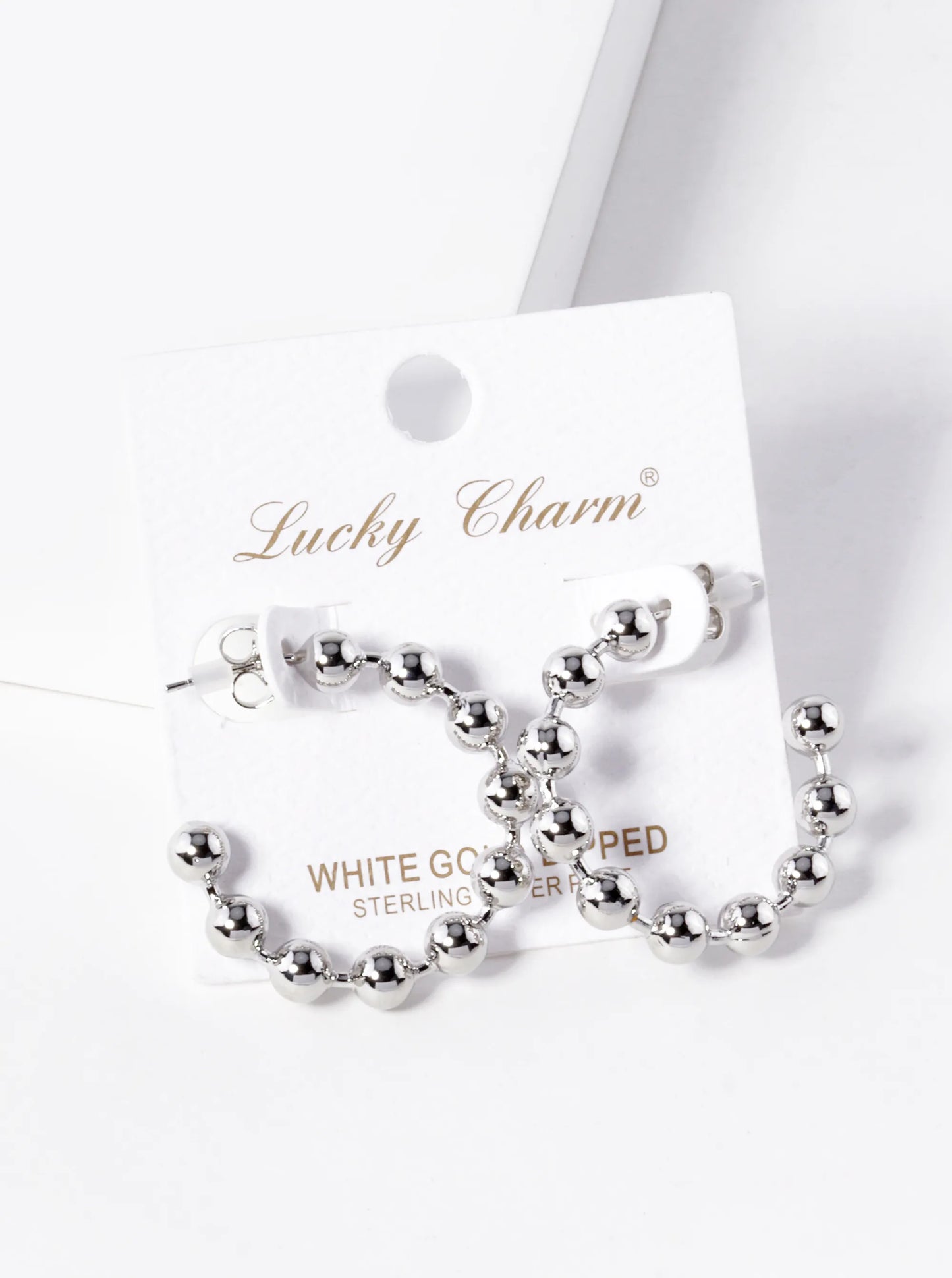 White Gold Dipped 25mm Ball Hoop Earrings