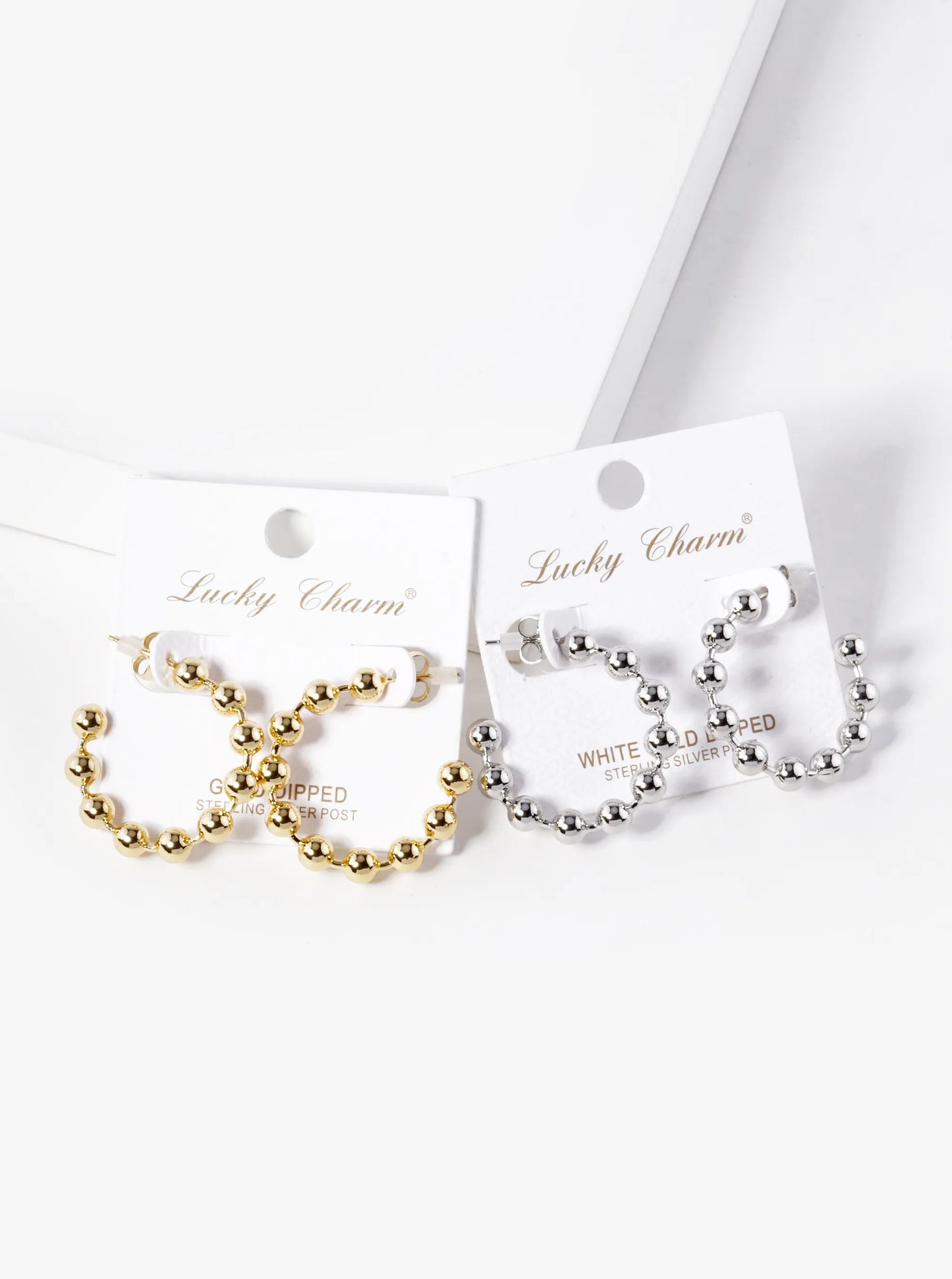 White Gold Dipped 25mm Ball Hoop Earrings