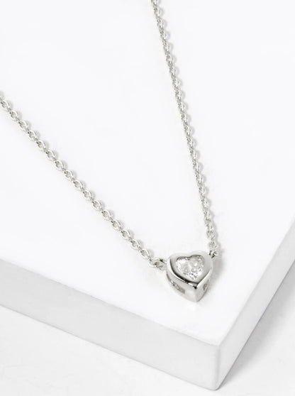 White Gold Dipped 5mm CZ Stone Heart Pendant Necklace