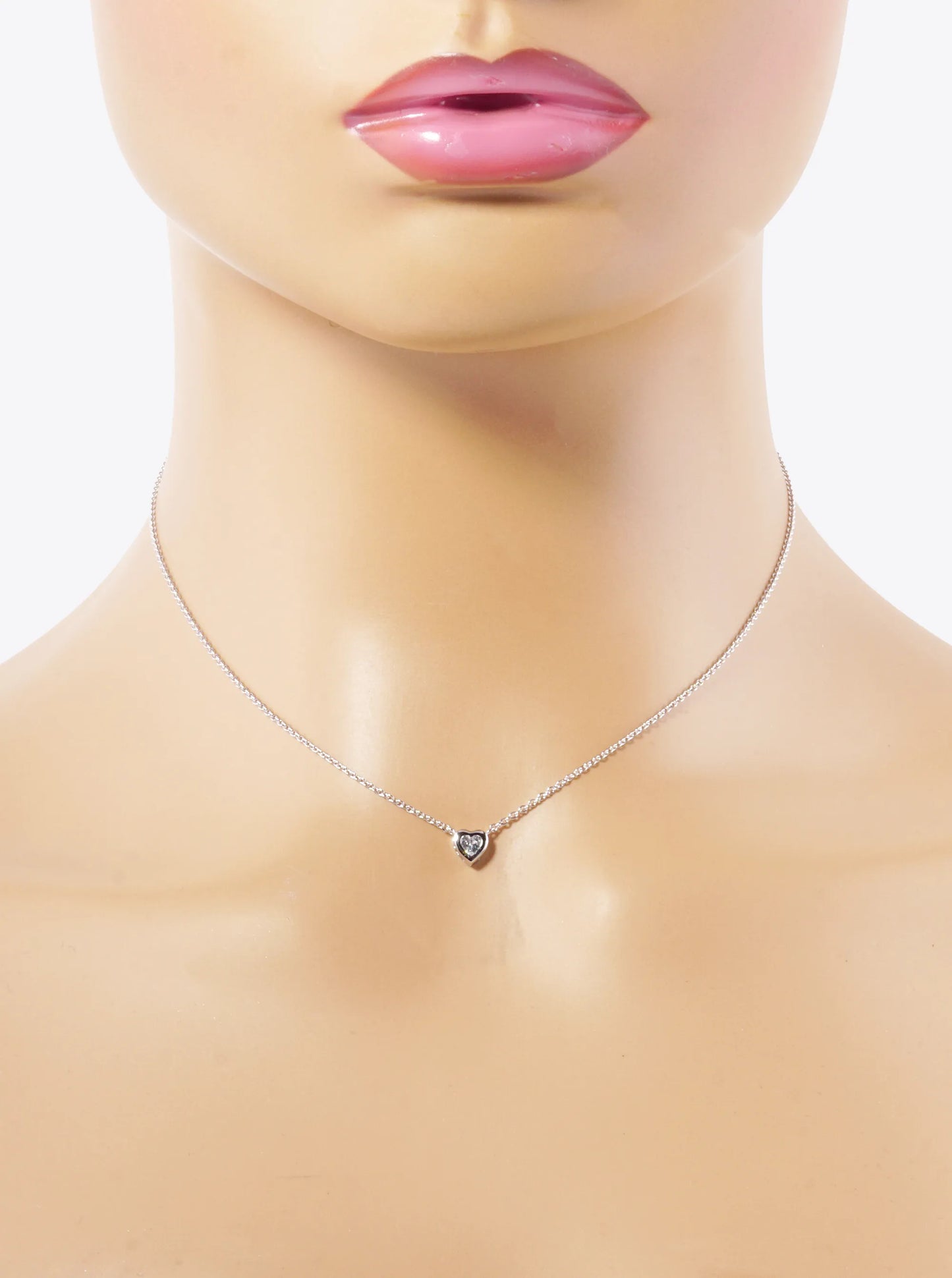 White Gold Dipped 5mm CZ Stone Heart Pendant Necklace