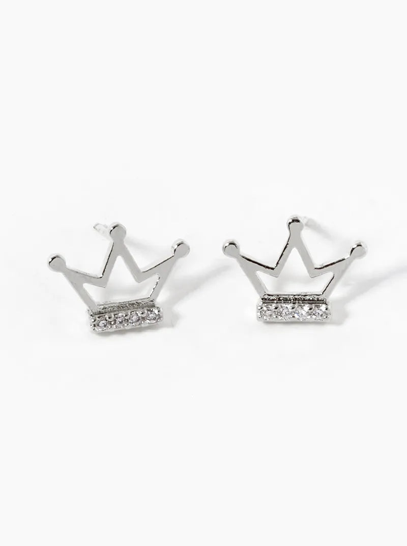 White Gold Dipped 8mm CZ Crown Stud Earrings