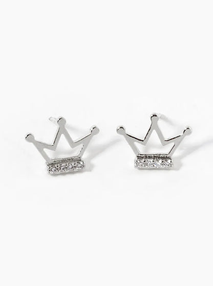 White Gold Dipped 8mm CZ Crown Stud Earrings