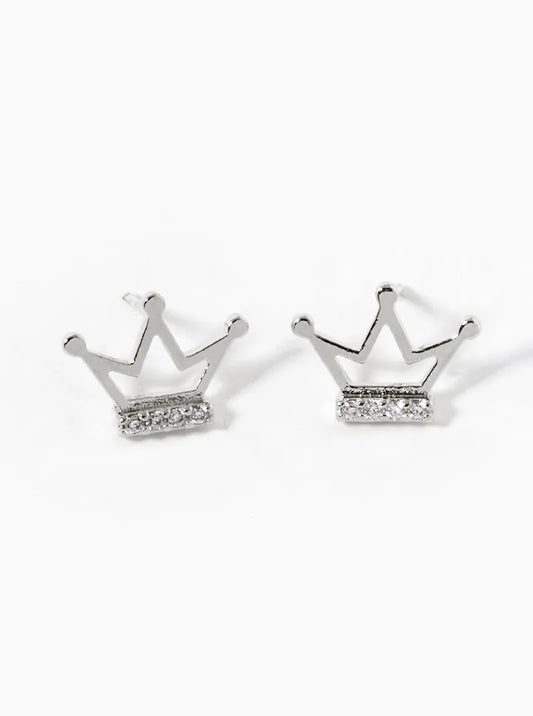 White Gold Dipped 8mm CZ Crown Stud Earrings