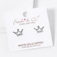 White Gold Dipped 8mm CZ Crown Stud Earrings