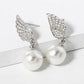 18k Gold Dipped 9mm Pearl Bead Drop CZ Pave Angel Wing Post Earrings
