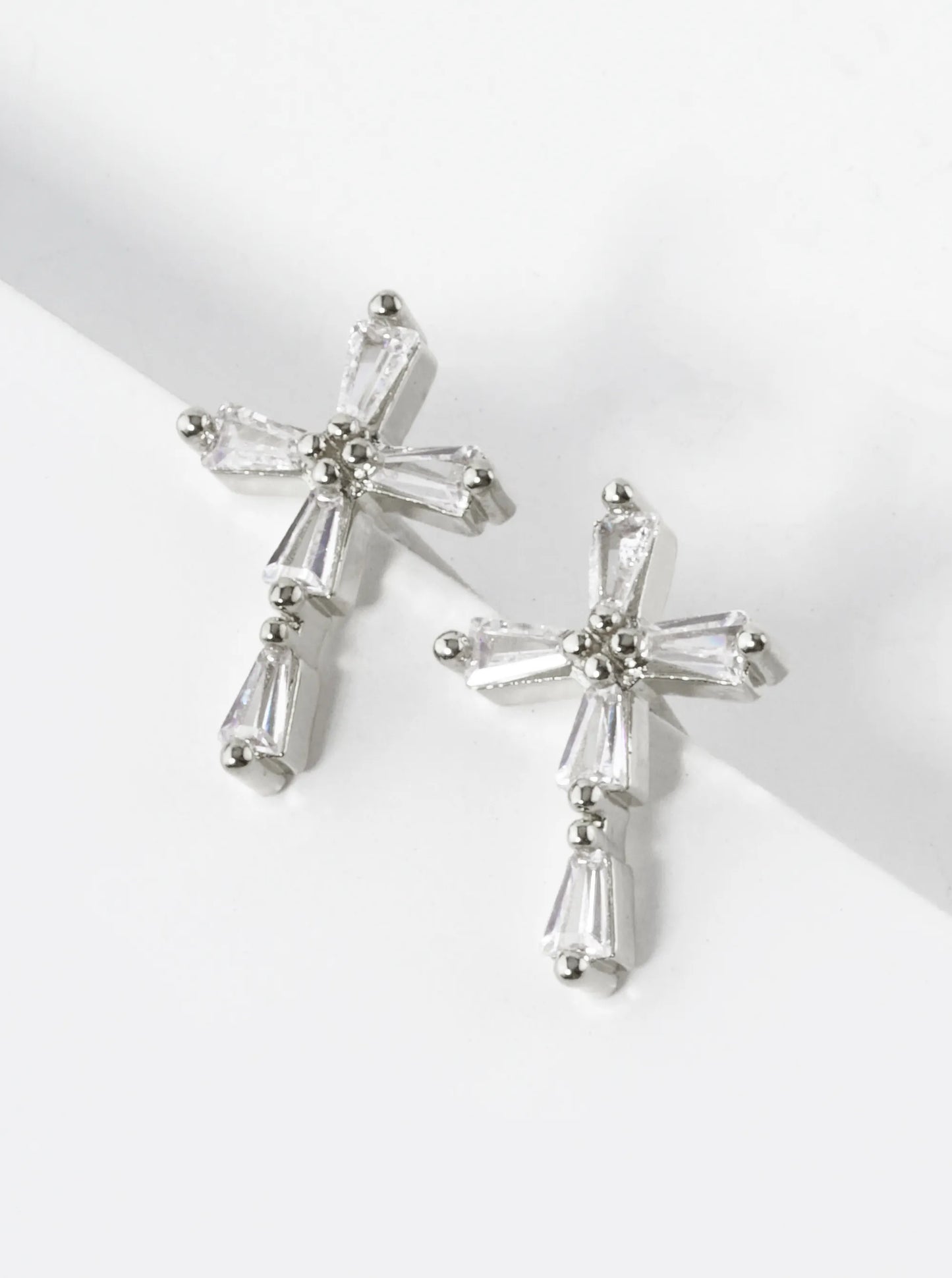 18K Gold Dipped Baguette CZ Cross Stud Earrings