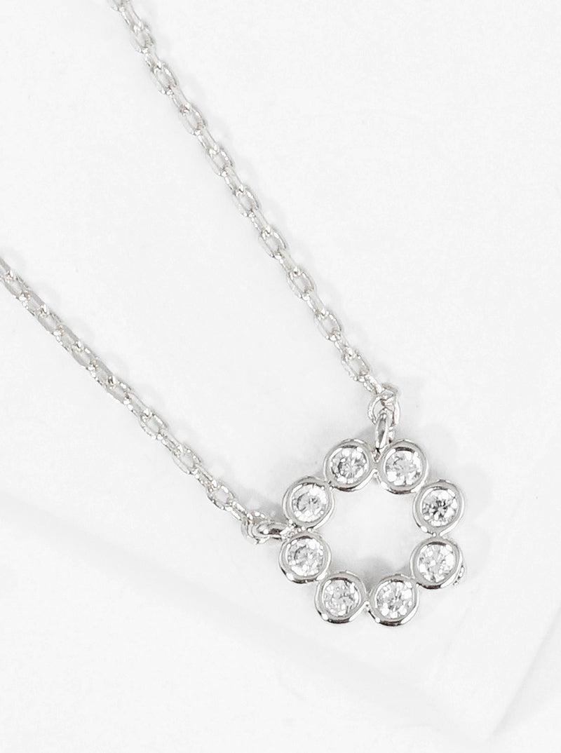 White Gold Dipped Bezel CZ Circle Pendant Delicate Necklace