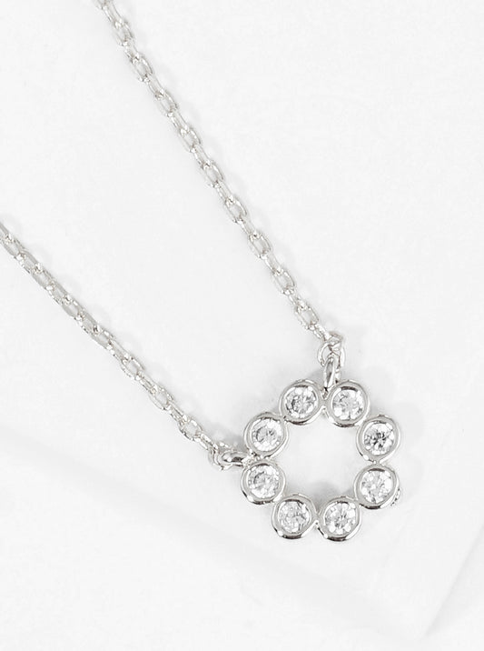 White Gold Dipped Bezel CZ Circle Pendant Delicate Necklace