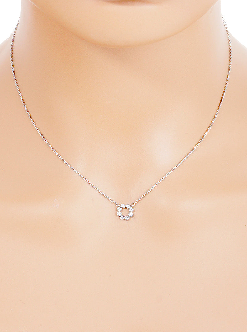 White Gold Dipped Bezel CZ Circle Pendant Delicate Necklace