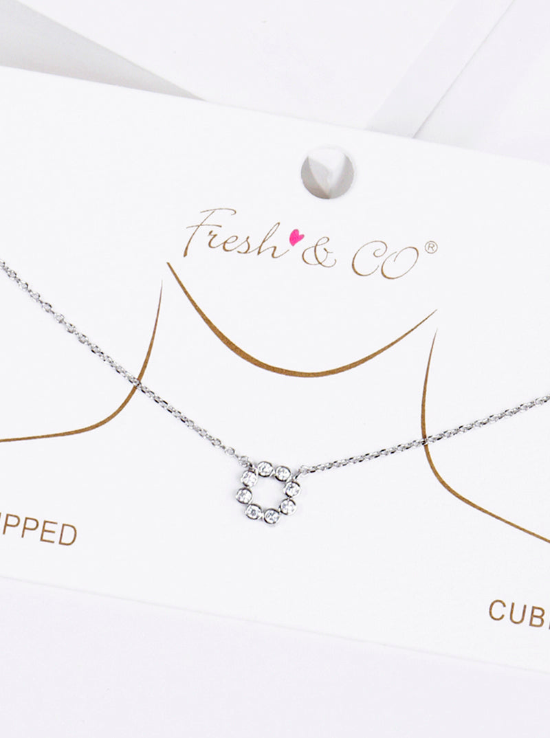 White Gold Dipped Bezel CZ Circle Pendant Delicate Necklace