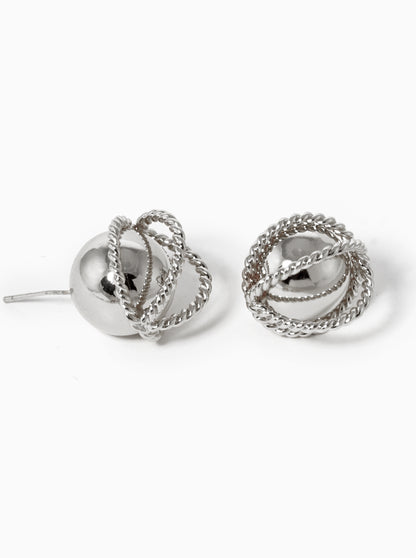 White Gold Dipped Brass Ball Stud Earrings