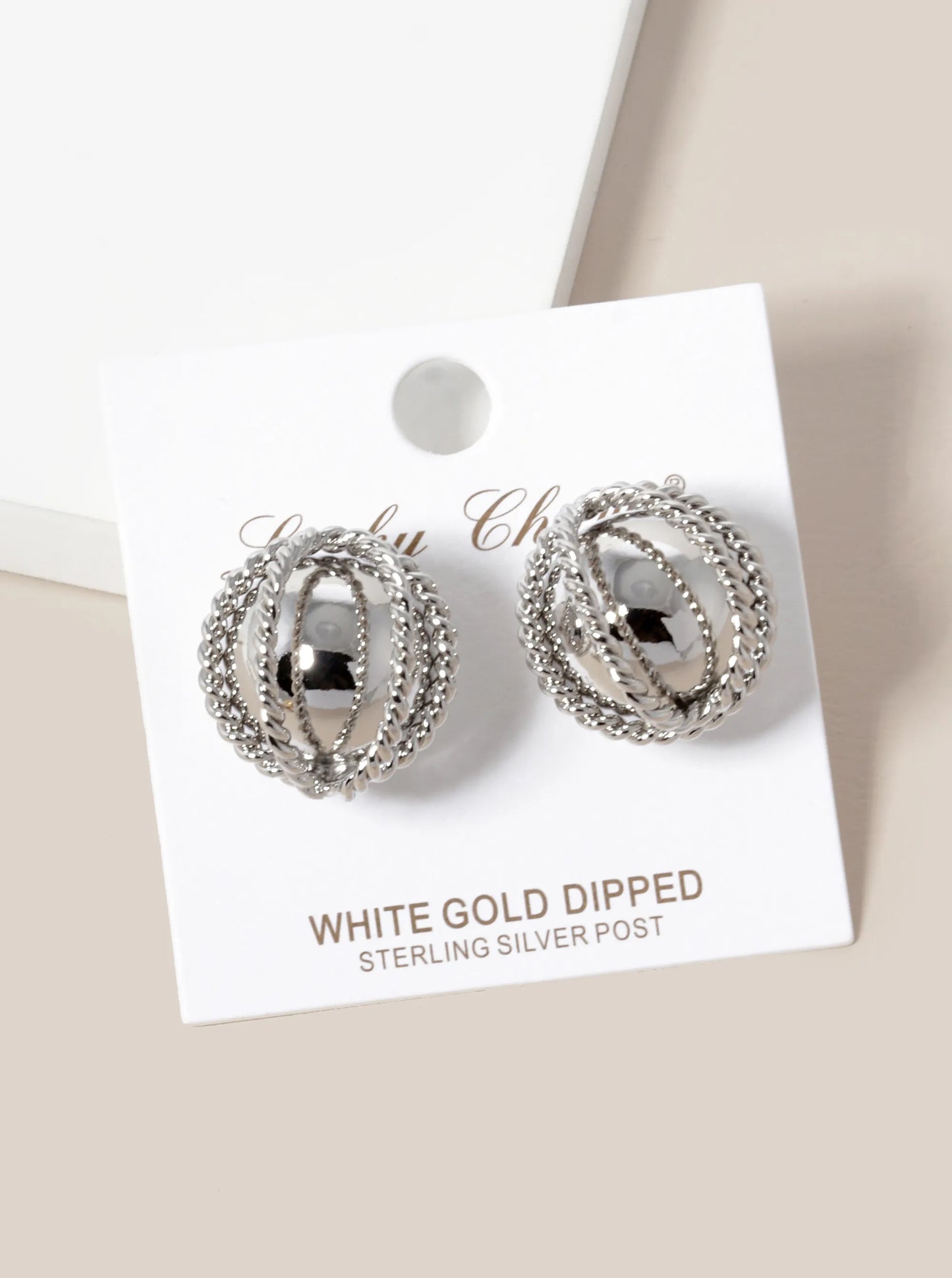White Gold Dipped Brass Ball Stud Earrings