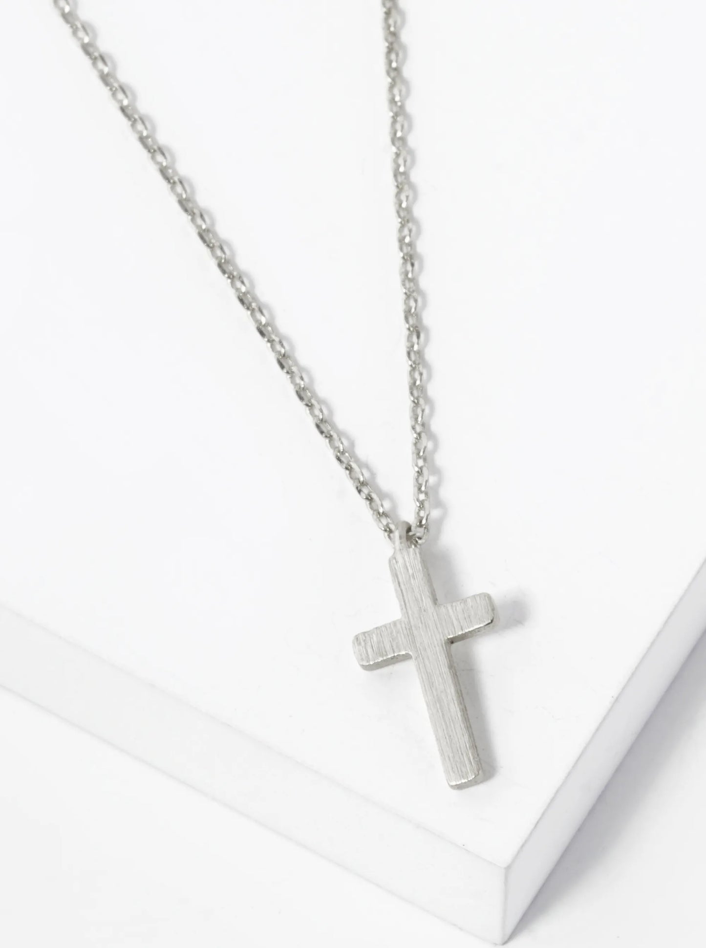 18K Gold Dipped Brushed Cross Pendant Necklace