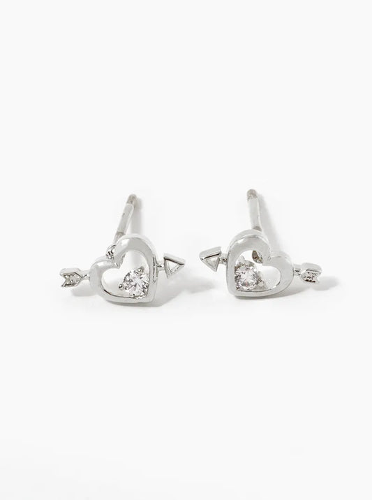 White Gold Dipped CZ Cupids Heart Stud Earrings