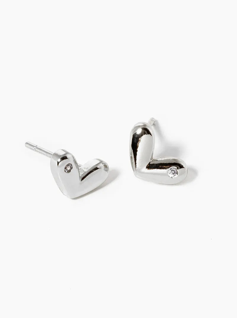 18k Gold Dipped CZ Heart Post Stud Earrings