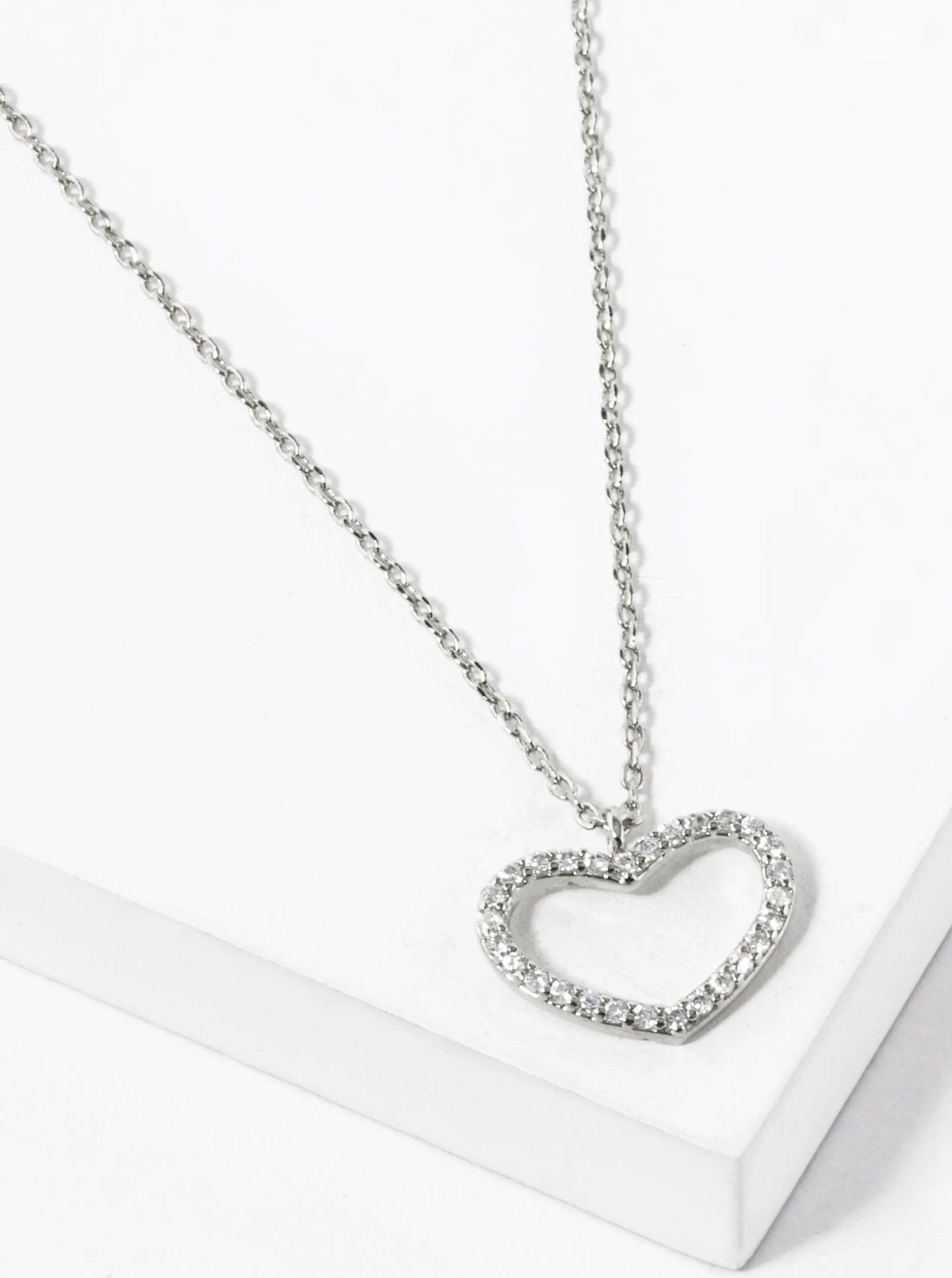 18K Gold Dipped CZ Pave 10mm Heart Pendant Necklace