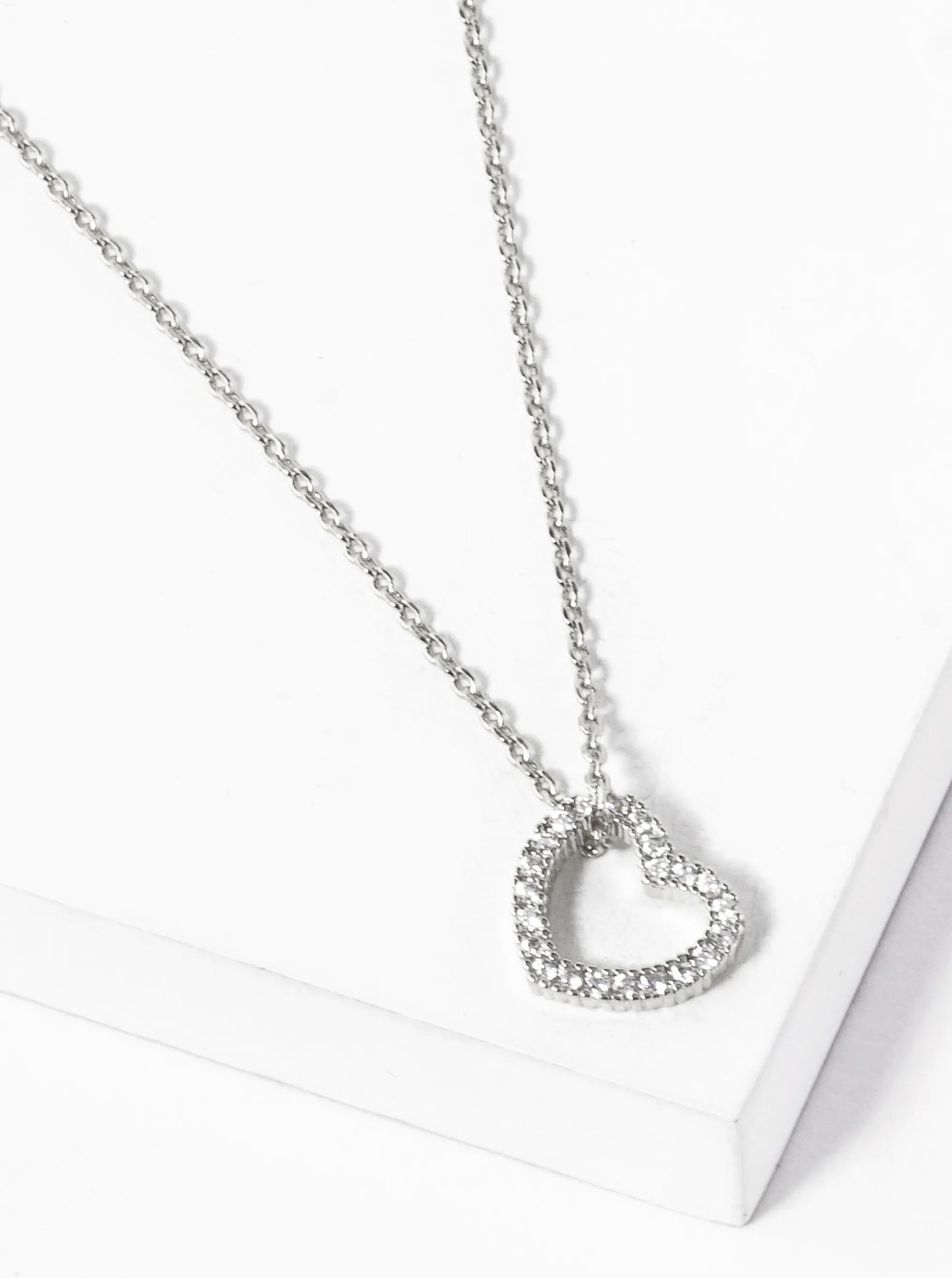 18K Gold Dipped CZ Pave 10mm Sideways Heart Pendant Necklace