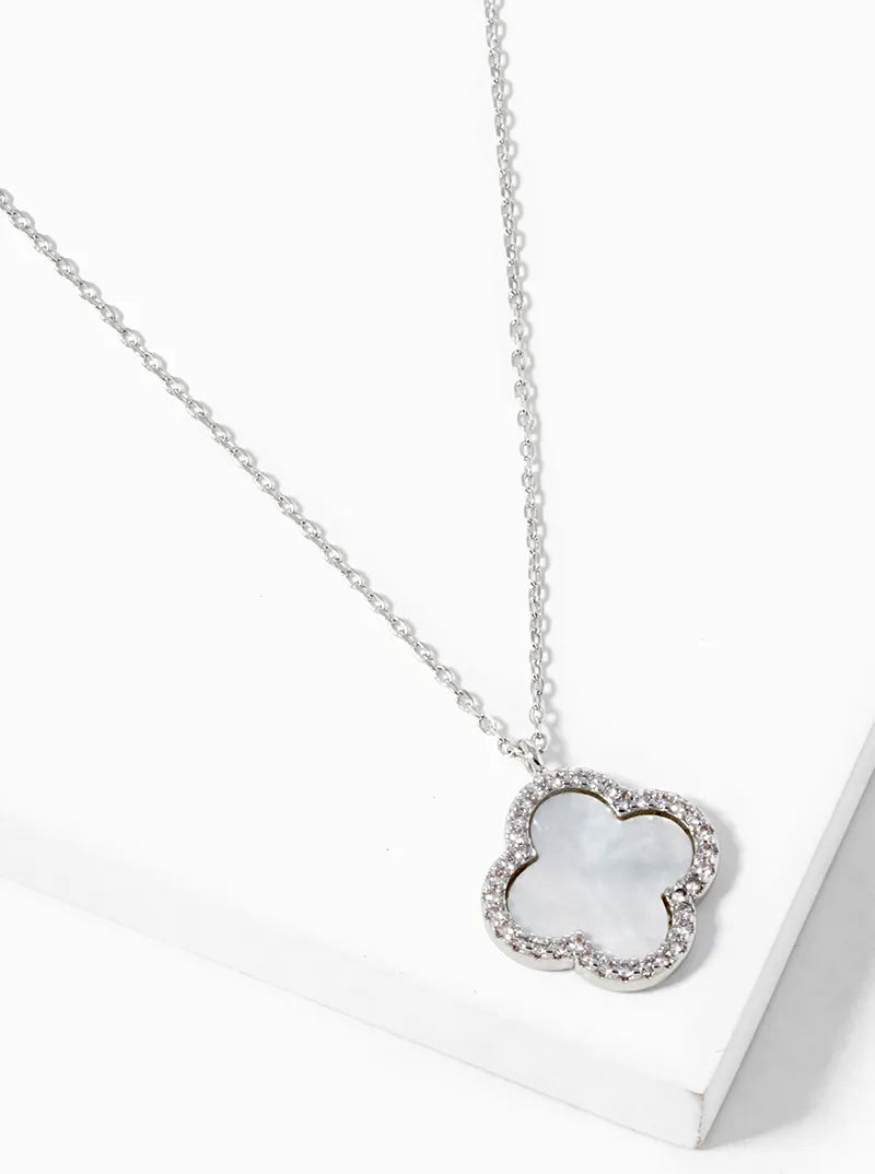 18k Gold Dipped CZ Pave 15mm Quatrefoil Pendant Necklace