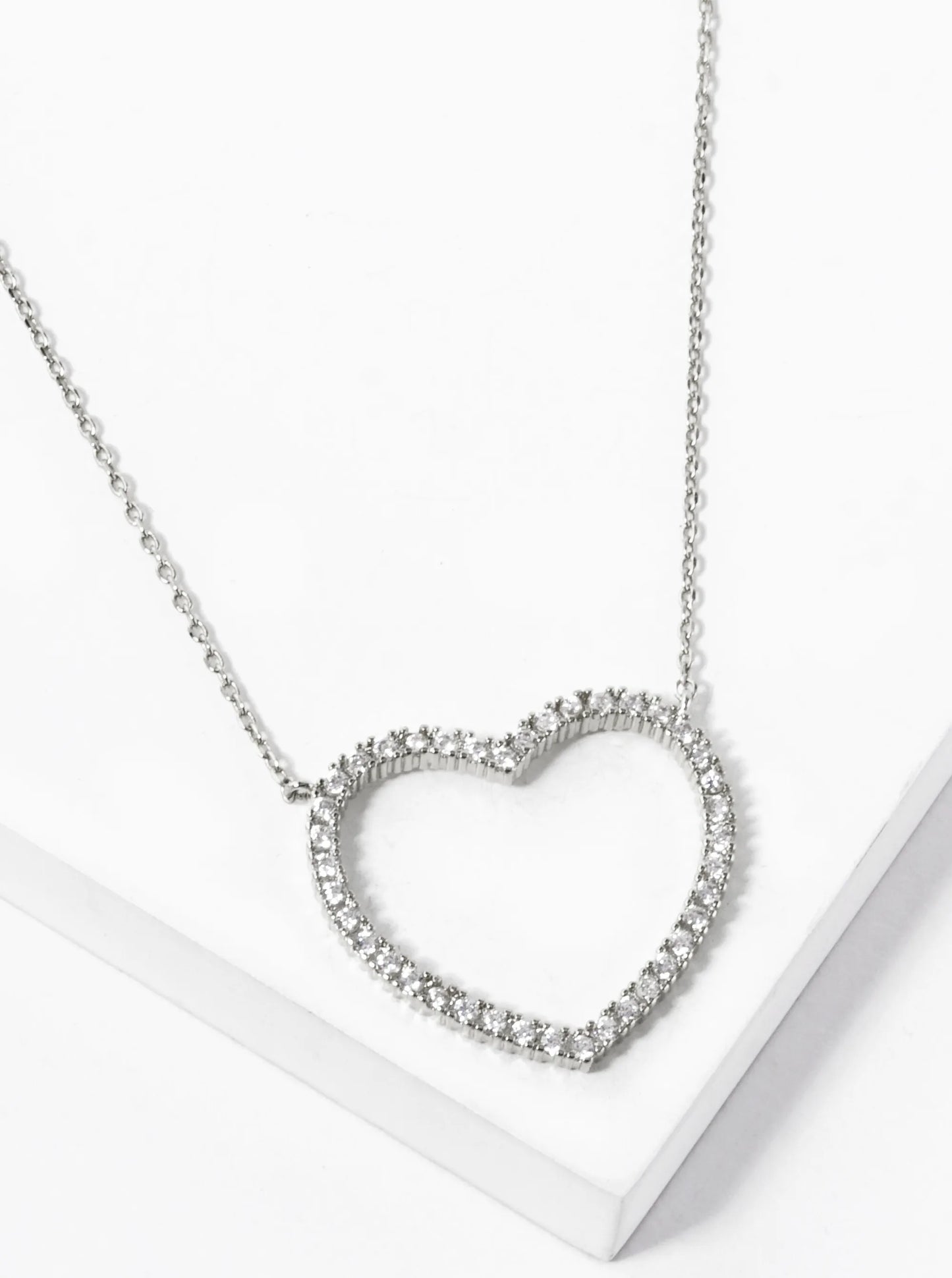 18K Gold Dipped CZ Pave 21mm Heart Pendant Necklace