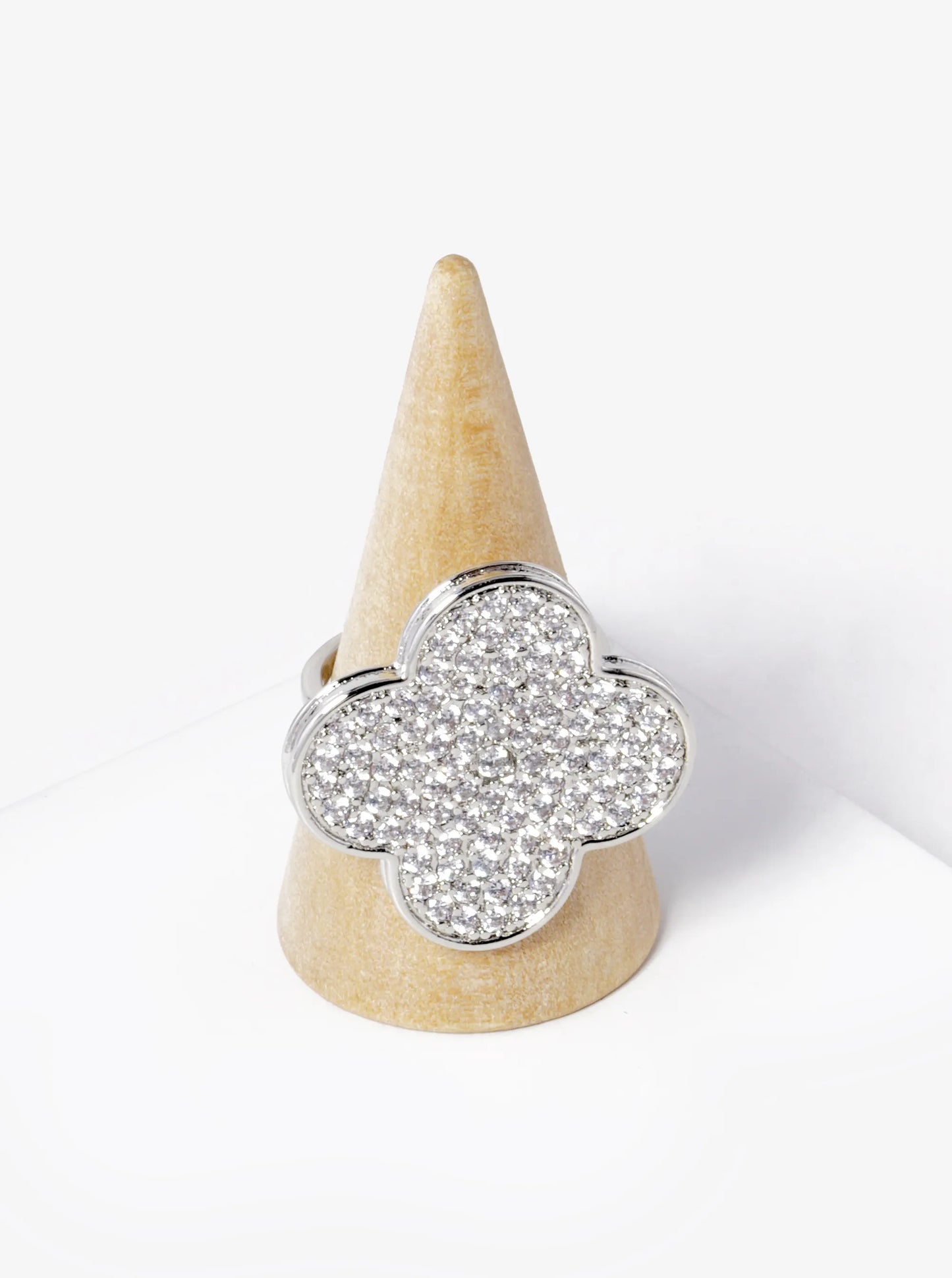 18k Gold Dipped CZ Pave 25mm Quatrefoil Adjustable Ring