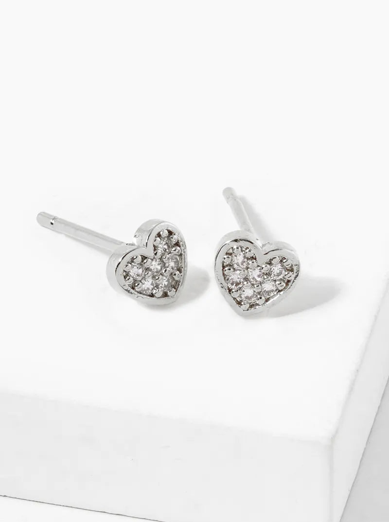 18k Gold Dipped CZ Pave 5mm Heart Stud Earrings